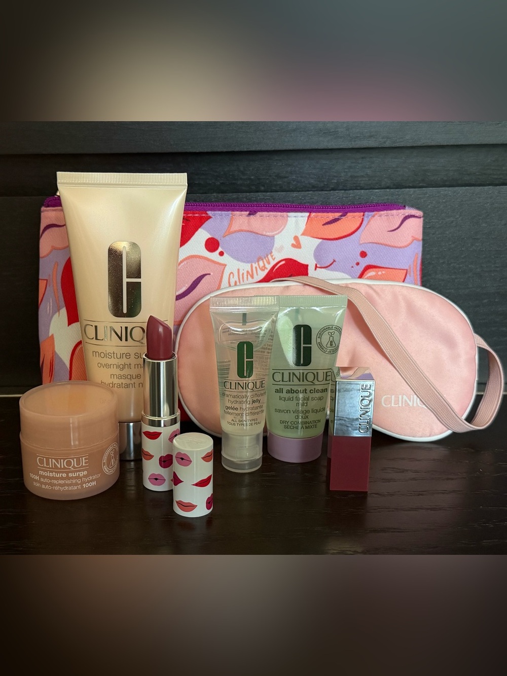 Clinique MoistureSurge & Travel Skincare Set, with lipstick